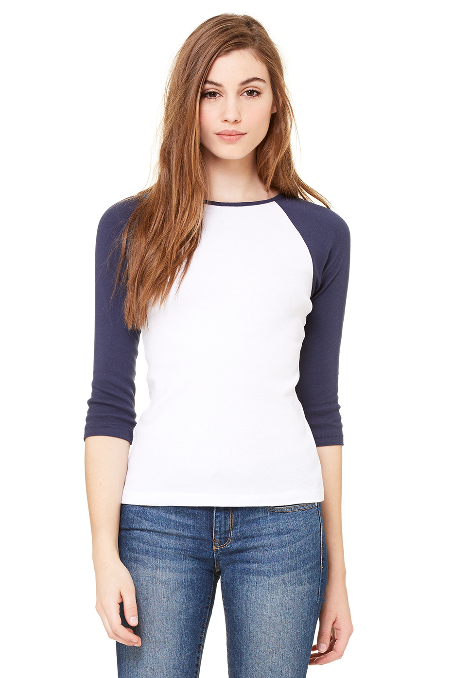 3/4-ärmade skjortor för Dam baby rib 3/4 slv ctrst raglan |  bella-canvas |  bella canvas NEHDWAN
