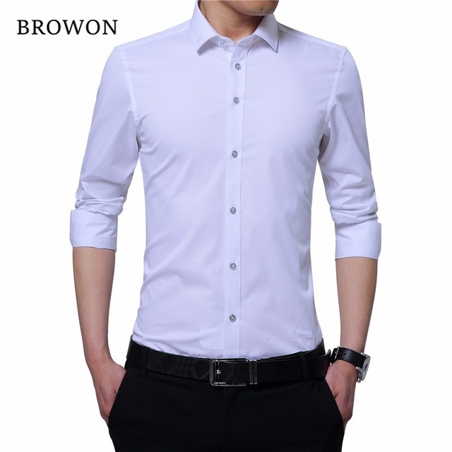 Business Shirts bruna affärsskjorta män smart fritidsskjorta broderad krage långärmad enfärgad män formell LPCIECA