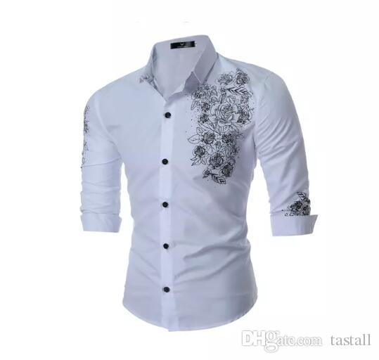 Affärsskjortor online billig engelsk stil herrskjortor mode blommiga broderier affärsskjortor långärmad bomull DPWVNGR