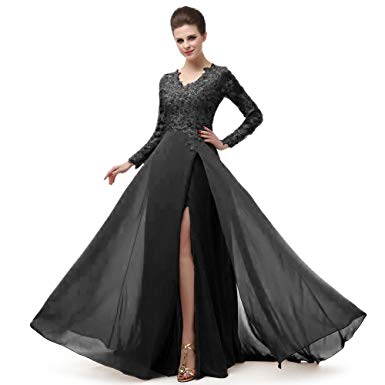 ELEGANTA KLÄNNINGAR vackra bal v-ringad volang kjol långärmad cocktailklänning med hög midja mnq170406-svart- IODVABL