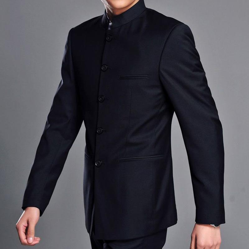 2019 Mandarinkrage kostymjacka för män Traditionell kinesisk stil Enkelknäppt tunika kostymjackor Enfärgad Marinblå/Grå från Houmian, ...