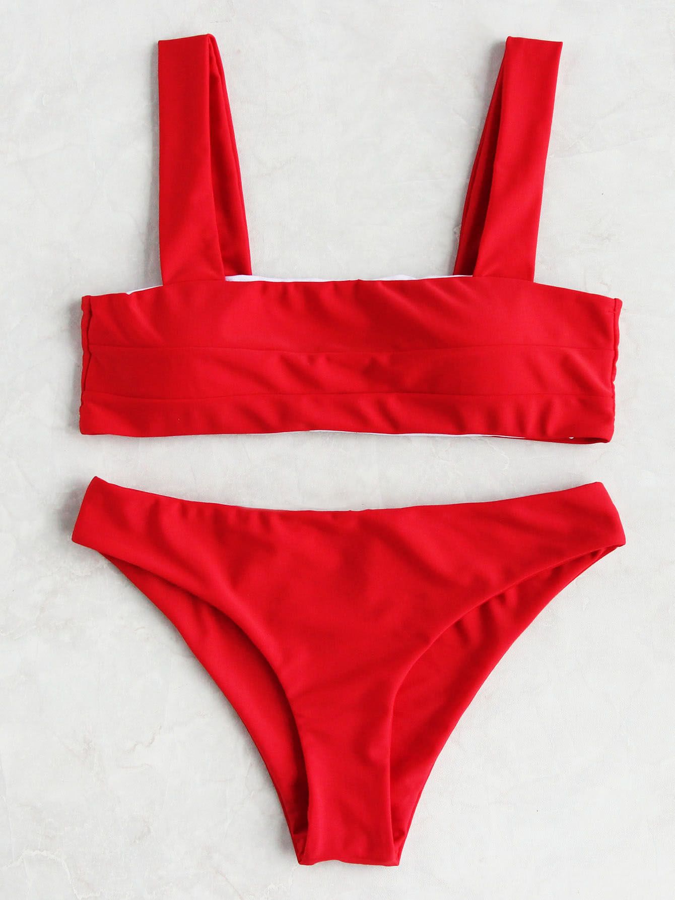 Bikiniset med dubbla sömmar -SheIn(Sheinside) Röd Bikini, Röd Baddräkt,