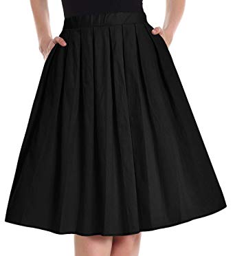Yige Dam vintage A-line tryckta plisserade utsvängda kjolar för kvinnor Black-XS