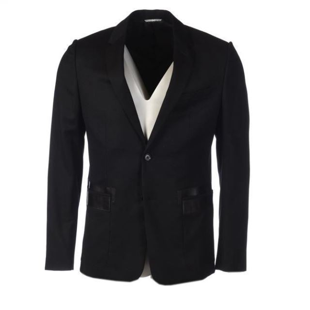 Christian Dior Blazer Black Wool Blend Läderficka Storlek 50 PA 677