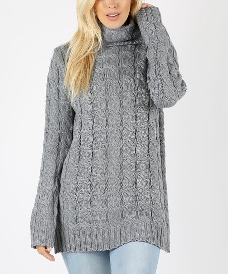 Ljunggrå Cable-Knit Turtleneck-tröja - Dam