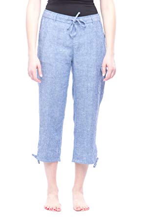 Missy Capri-byxor i linne för kvinnor Blue Chambray S
