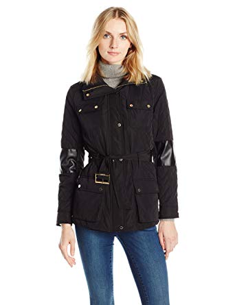 Calvin Klein Quiltad jacka för kvinnor med bälte, svart, S på Amazon Women's Coats Shop