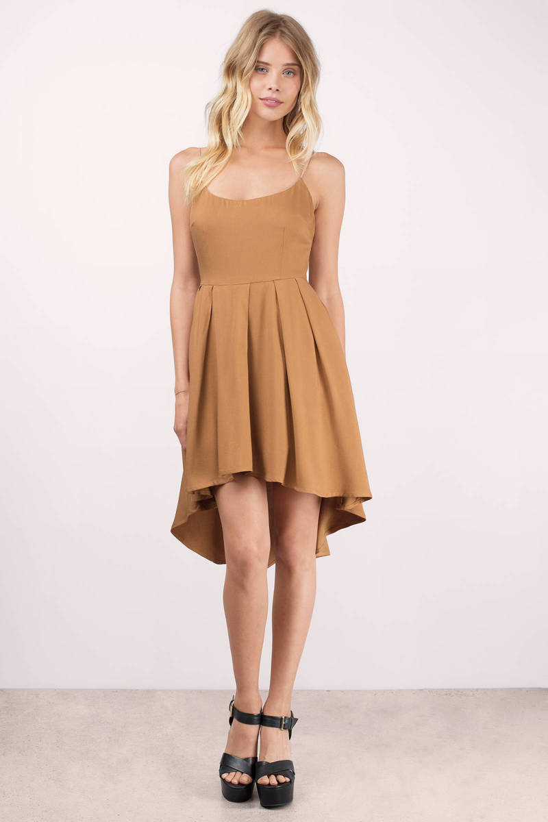 Perfect Pleats Camel Skater Dress