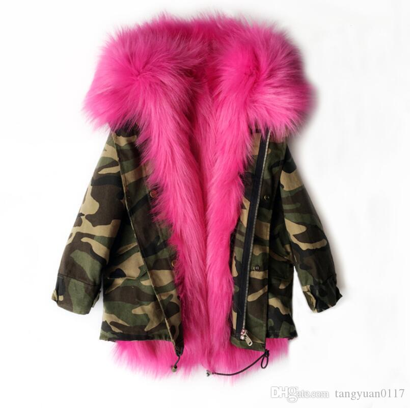 Vinterkappa för flickor Faux Fox Fur Liner Avtagbara jackor Småbarn Ytterkläder för barn Baby Girl Tjocka varm kappa Parkas För pojke Barn Parkarockar Pojkar ...