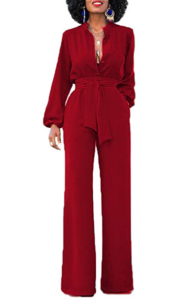 Jumpsuits endast för kvinnor puff långa byxor jumpsuits för kvinnor sexiga långärmade vneck elastisk midja med IBXLXGB