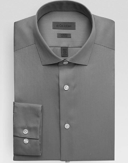 Calvin Klein Skjortor calvin klein grå slim fit non-iron dress shirt - herr slim fit, skjortor HIQQAFV