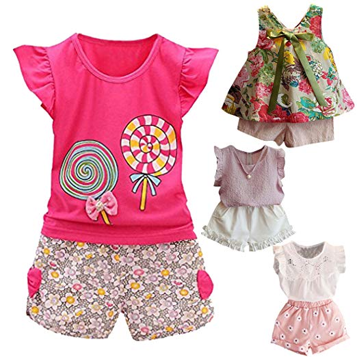 Barn Flickkläder fabal 2st bebiskläder sommartröja +korta byxor barn flickor fritidskläder QGOFNAK