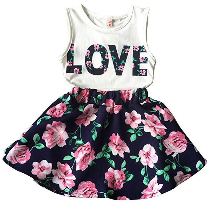 Barn Flickkläder amazon.com: jastore tjejer brev kärlek blomma kläder set topp+kort kjol barnkläder: kläder MGSNQXI