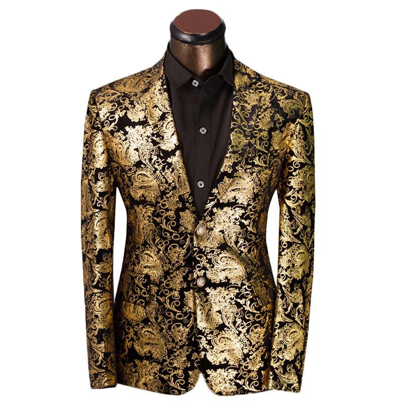 Blommönstrade jackor lyx kostym för män gyllene blommönster kostym jacka herr passar balkräkt smoking märke bröllop WUHTUUW