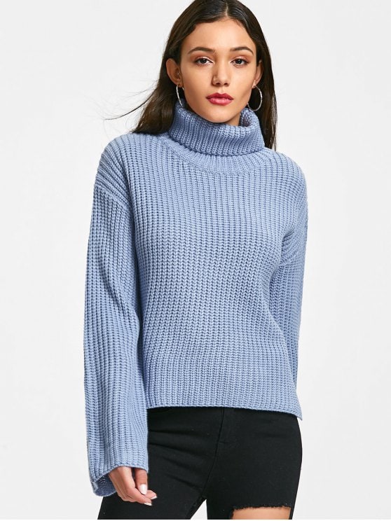 29% RABATT]2019 Chunky Turtleneck Sweater I BLÅ ONE SIZE |  ZAFUL