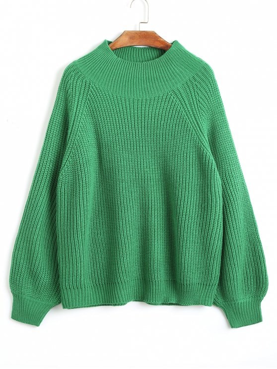 58% RABATT]2019 Lantern Sleeve Pullover Mock Neck Sweater In GREEN ONE