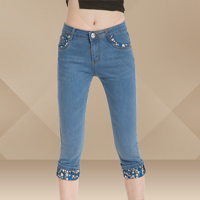 BLUE LADIES JEANS promotion sommar korta jeans dam jeans byxor hög kvalitet dam jeans 2015 ljusblå stretch IECWWGI