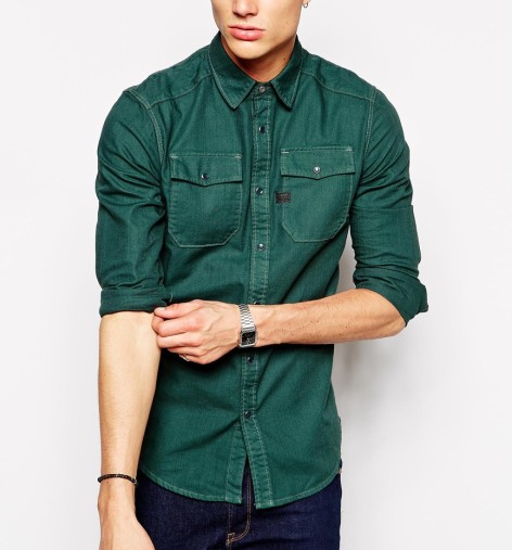 Grossist Herr långärmad grön designer jeansskjorta, View Denim