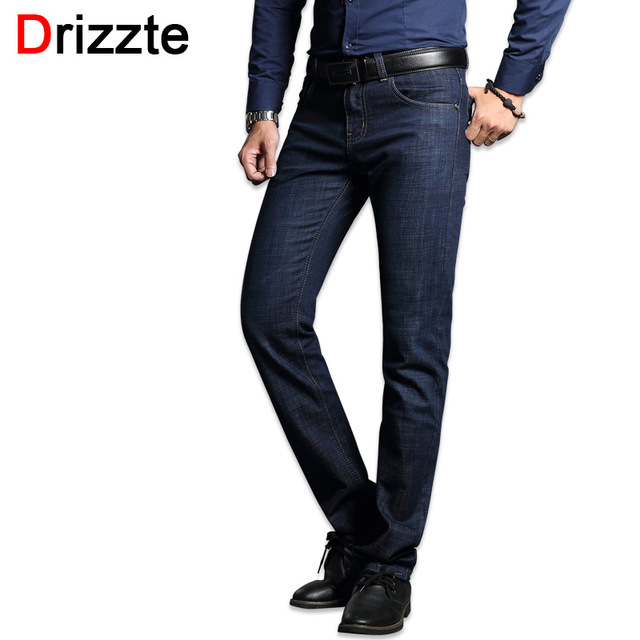 Drizzte Jeans för män Blue Denim Business Stragiht Silm Fit Jeans Storlek