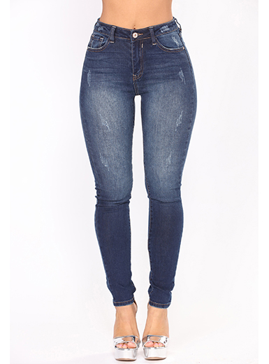 Mörkblå Skinny Jeans för kvinnor med kontrastsömmar
