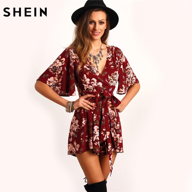 SHEIN Shorts Rompers Dam Jumpsuits Sommar Dam Röd Sexig Deep V