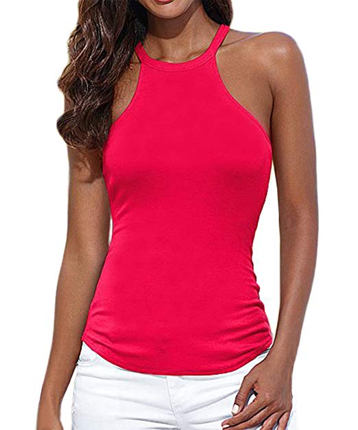 AJ FASHION Damen Neckholder Top, Einfarbig: Amazon.de: Bekleidung