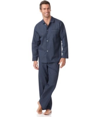 Club Room Herr Marinblå rutig skjorta och byxor Pyjamasset & recensioner