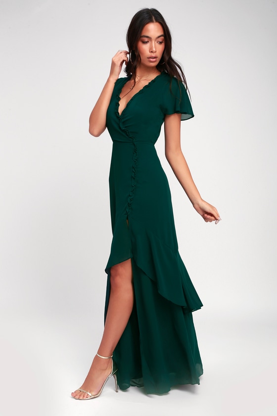 Glam Emerald Green Dress - Maxiklänning - Rufsig Maxiklänning