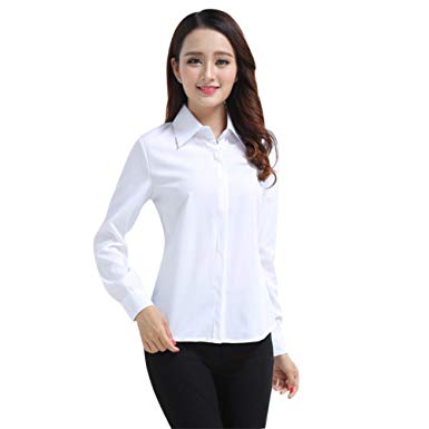 Henghzi Women's Office Slim White Shirt Blus Långärmad Formell
