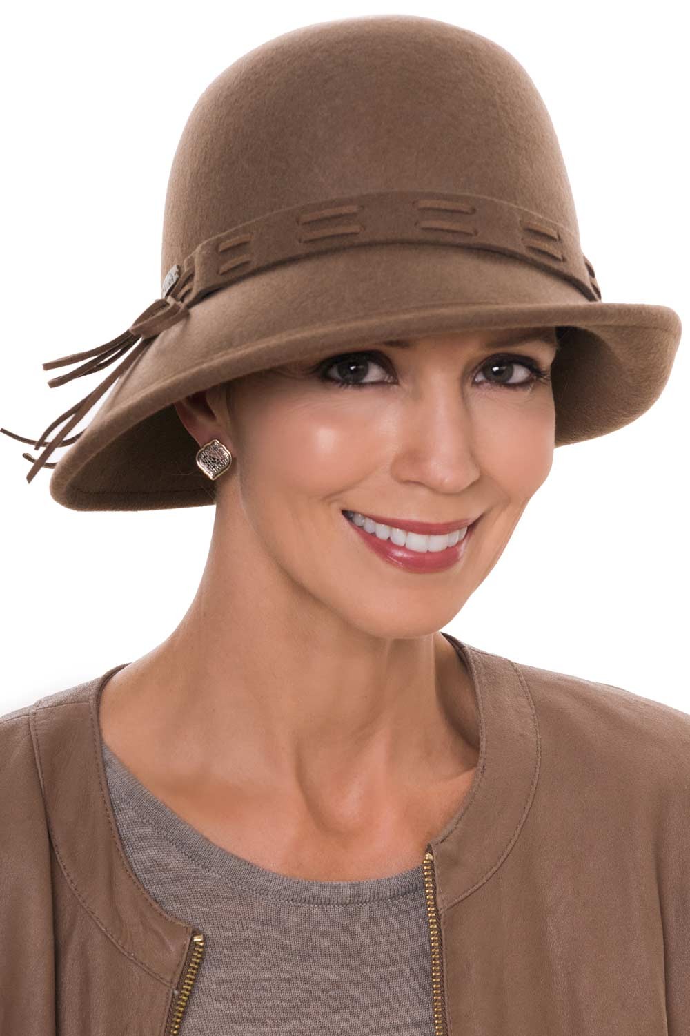 Hattar för kvinnor kastanjefilt cloche hatt DRQEWLS