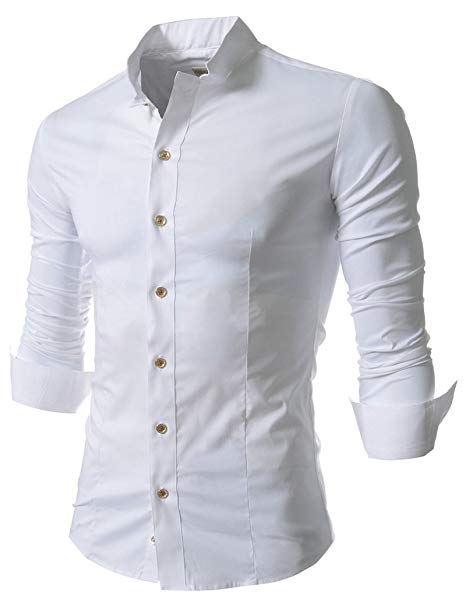 Easy Retro Stand up Collar Långärmad Slim Fit Dress Shirts L