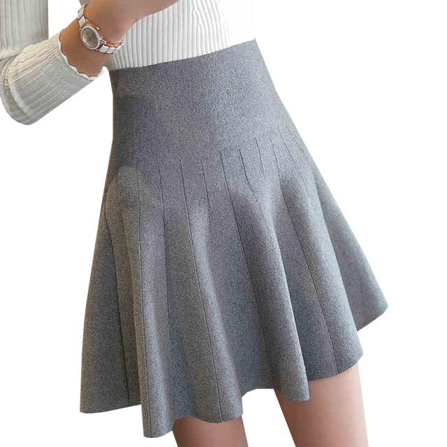 Ny stickad kjol för kvinnor Höst Vinter Sexig Solid Kort med hög midja