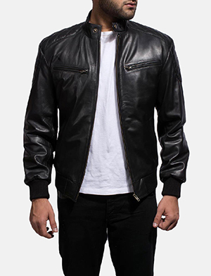 Herr Sven Black Leather Bomber Jacket