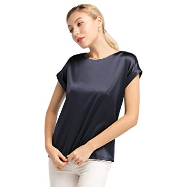 LilySilk Silk T-shirt för kvinnor kortärmad rund hals Pure