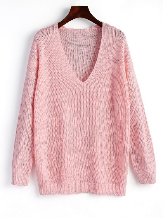 2019 Pullover Enkel V-ringad tröja I ROSA ONE SIZE |  ZAFUL NZ