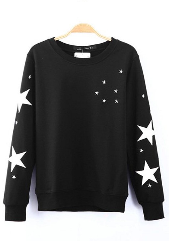 Black Stars Embroidery Hoodie - Hoodies - Sweatshirts - Toppar