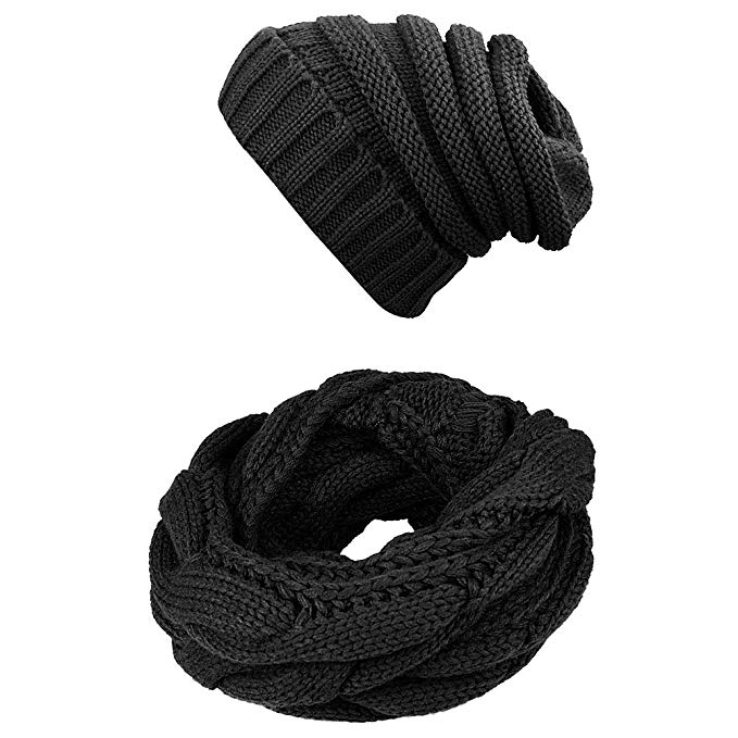 Knit Infinity Scarf Beanie Hat Set Dam Vinter Circle Loop Scarfs