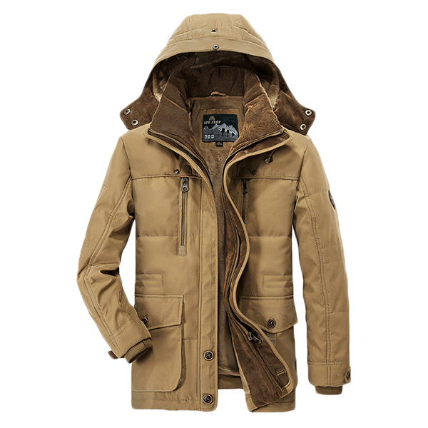 AFSJEEP Herr Tjock Fleece Vinterkappa Hooded Solid Color Jacket Plus